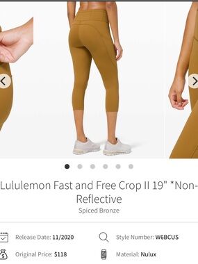 lululemon athletica Woman’s Fast and Free Crop II in Spiced Bronze